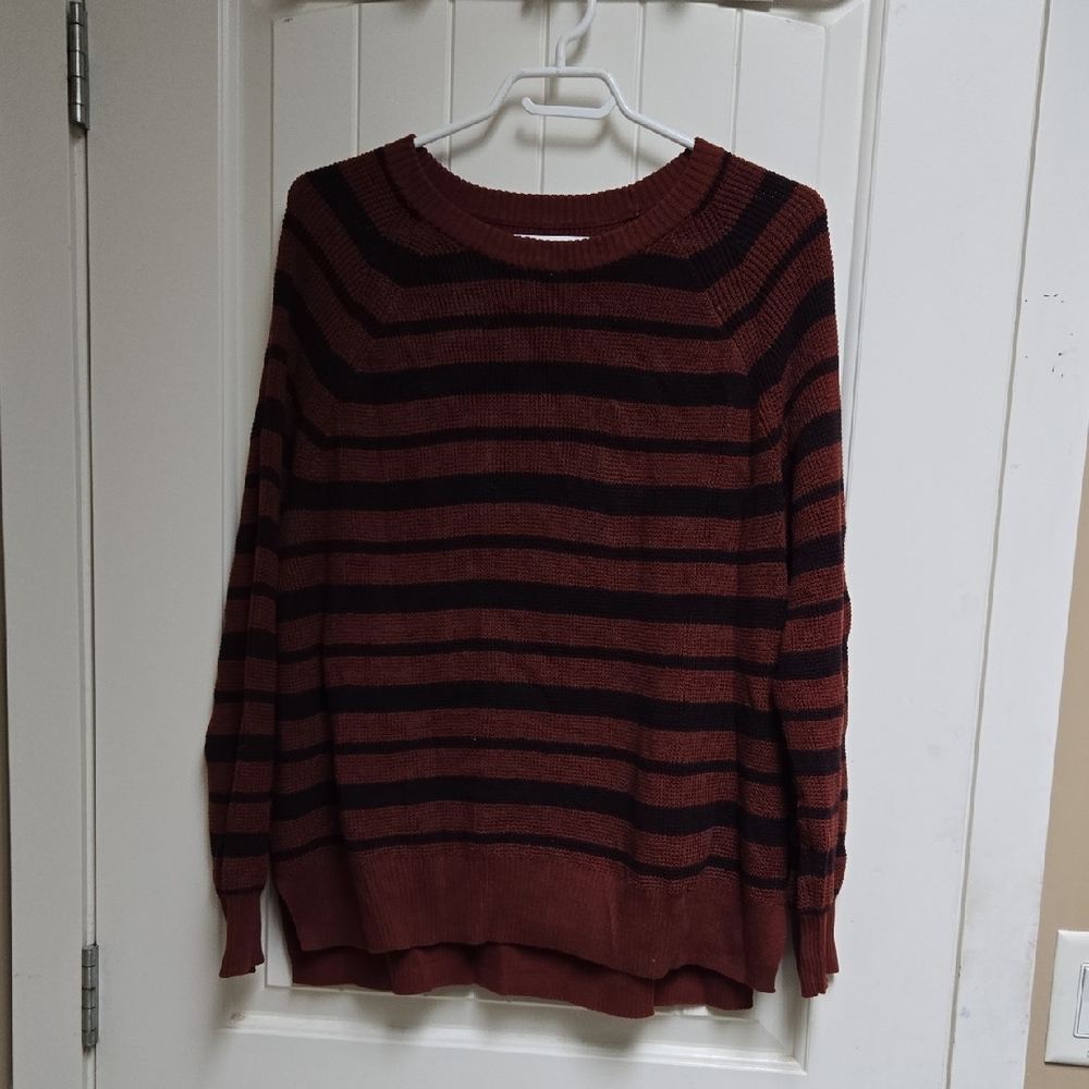 Eddie Bauer Striped Women's Sweater - Black and Brown Large 100% Cotton